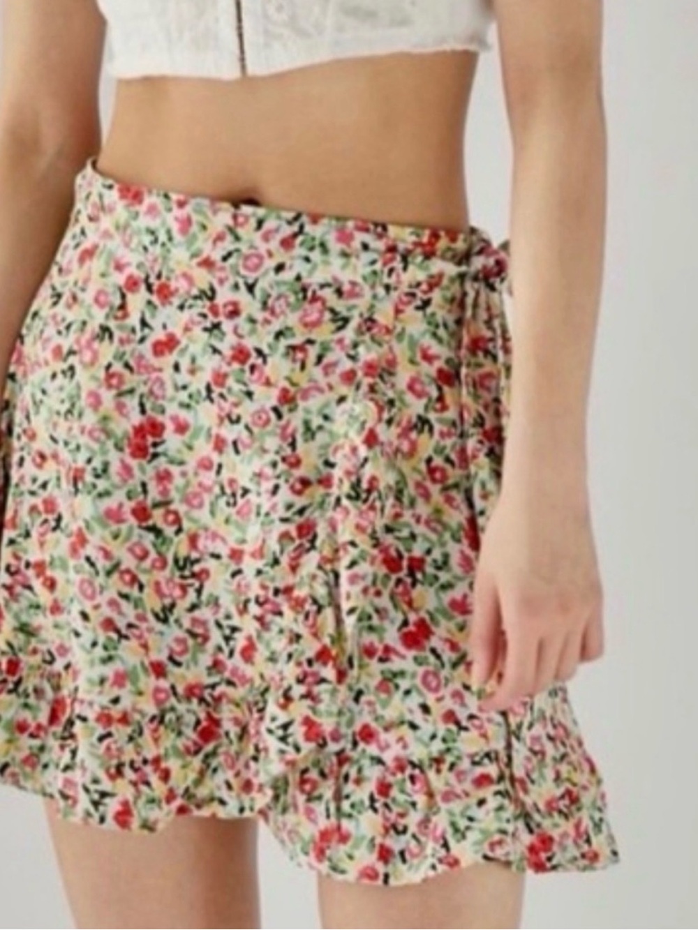 Urban Outfitters Pink Multi Floral Ruffle Mini Skirt